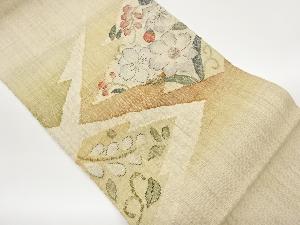 手織り真綿紬辻ヶ花に唐草・幾何学模様織出し名古屋帯